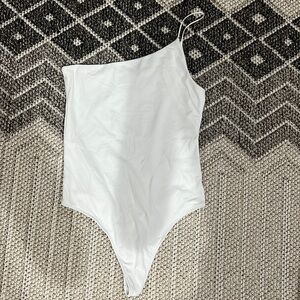 babaton one shoulder white bodysuit